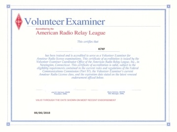 VE(Volunteer Examiner)の認定証